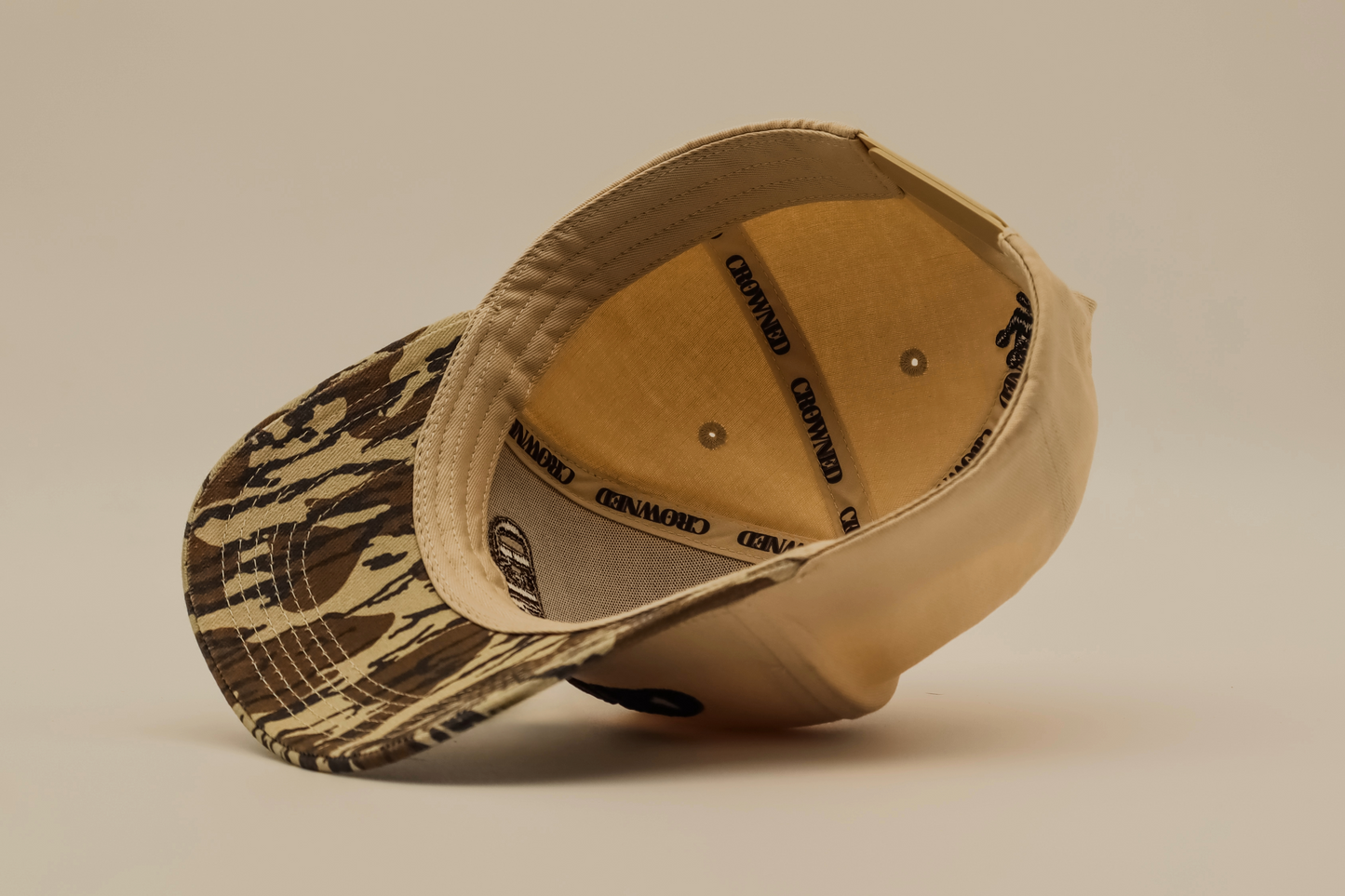Crowned camo 5 panel cap