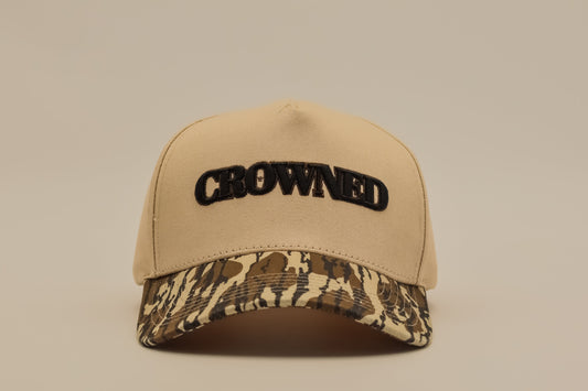 Crowned camo 5 panel cap