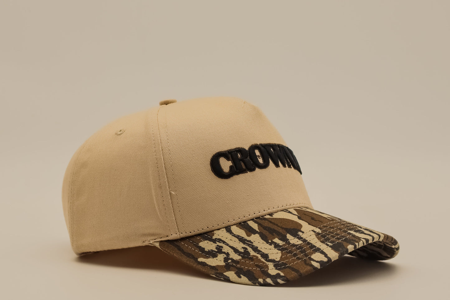 Crowned camo 5 panel cap
